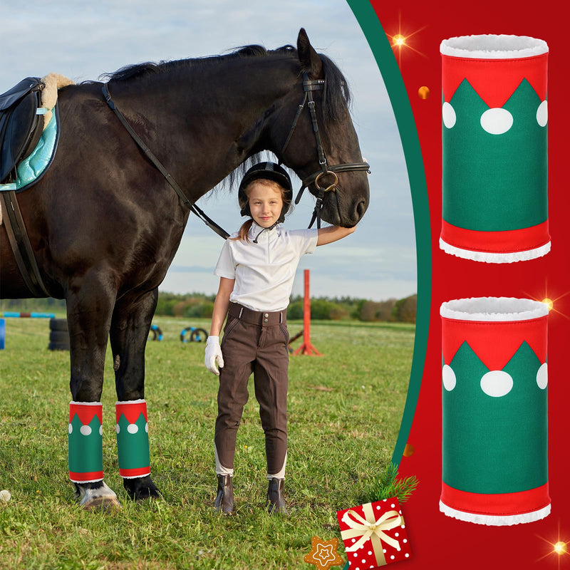 Paterr 12 Pcs Christmas Horse Leg Wraps Faux Fur Polyester Standing Wraps for Horses Sheep Leg Wraps Leg Wraps for Horses Christmas Party Parades Supplies (Elf Style) Elf Style