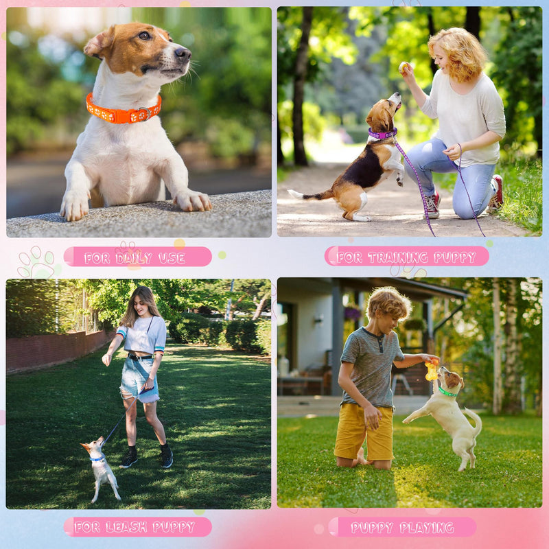 48 Pcs Paw Print Dog Collar and Leash Set with Puppy ID Whelping Collars Quick Release Dog Collar Hook and Buckle Colored Soft Nylon Foot Pattern Collars for Litter Small Medium Dogs Footprint - PawsPlanet Australia