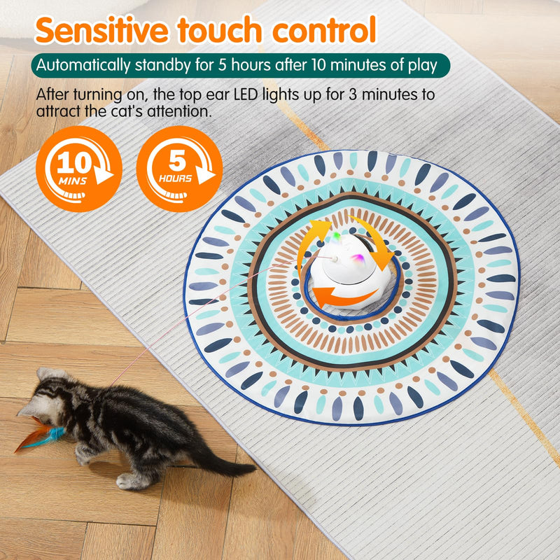 Cat Laser Toy Automatic, 4-in-1 Interactive Cat Toys for Indoor Cats, Hide and Seek Kitten Wand Toy, USB Rechargeable Electronic Kitten Toys with Moving Feather, Cover for Bored Cats All Breeds Blue Cover - PawsPlanet Australia