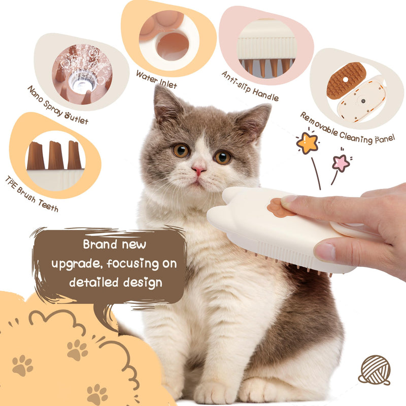 Cat Steam Brush, Steam Brush for Cats, Steamy Cat Brush with Water Tank, Upgraded 3 in 1 Multi-functional Cat Massage Brush for Shedding.(Off White) Off White - PawsPlanet Australia