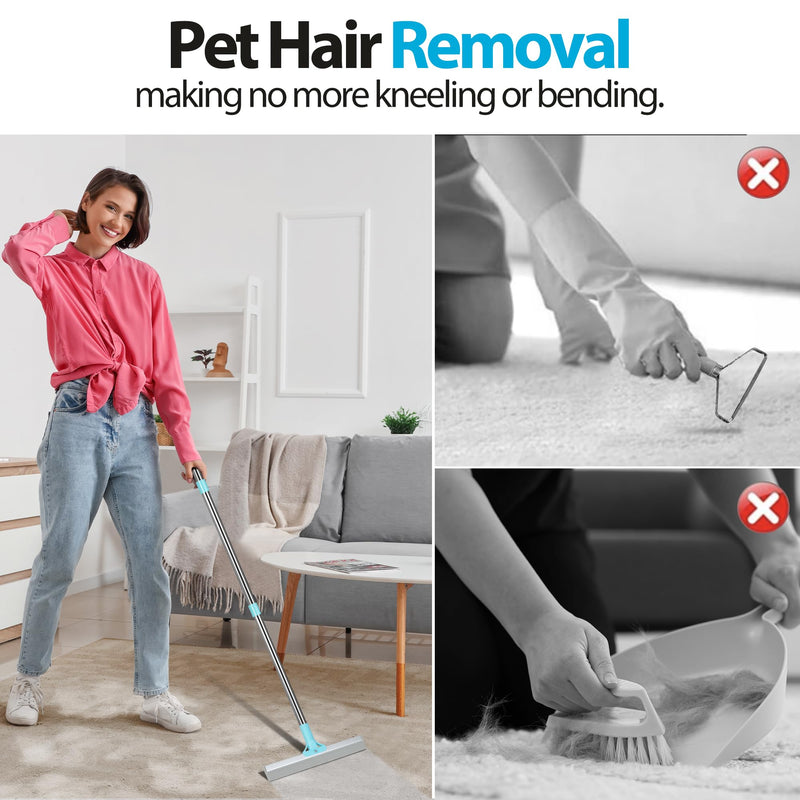 Carpet Rake for Pet Hair Removal Tool, 2025 New Generation 2 in 1 TPU and Copper Rake Teeth Pet Hair Remover with 54’’ Adjustable Long Handle, Reusable Cat Dog Hair Cleaner Rake Broom - PawsPlanet Australia