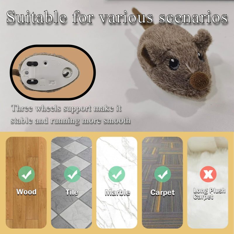 Cat Toys Squeaky Rechargeable Moving Mouse with Dynamic Magic Tail, Automatic Self Play Mouse Interactive Cat Toy for Indoor Cats, Kitten's Electric Multi-Mode Activated Mouse Toy (Brown) BROWN - PawsPlanet Australia