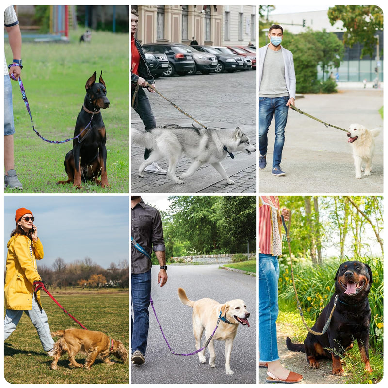 Tactical Dog Leash Heavy Duty, 4-6FT Shock Absorbing Bungee Dog Leash, Reflective Military Strong No Pull Dog Leash with 2 Padded Handle and Car Seatbelt for Medium Large Dogs, Khaki - PawsPlanet Australia