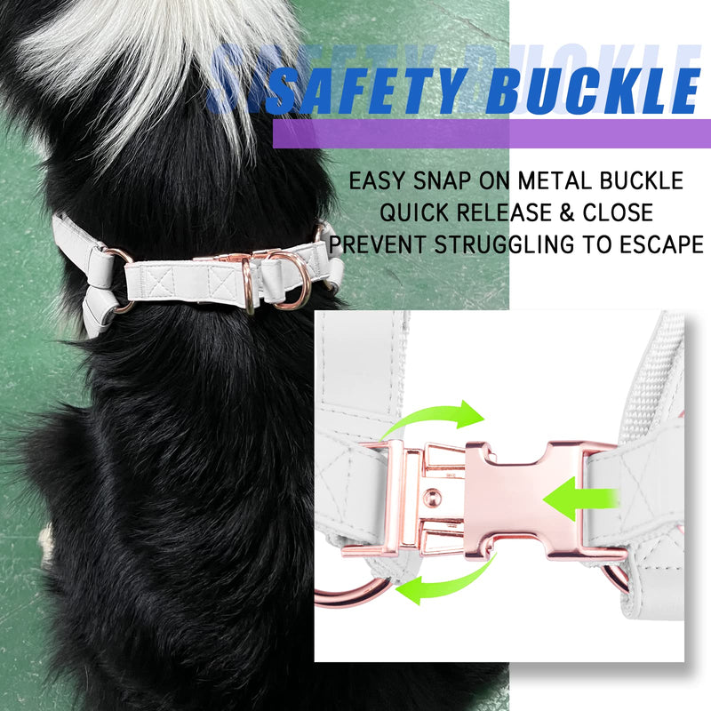 Soft Leather No Pull Dog Harness - Adjustable Step in Dog Harness with Rose Gold Heavy Duty Metal Buckle, Freedom Nylon Dog Halter Vests for Small Medium Large Dogs Easy Walking Training (White,XS) White XS (Neck&Chest Girth 12"-16"x Width 0.6") - PawsPlanet Australia