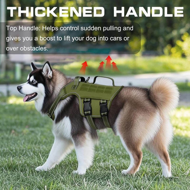 Dog Harness for Large Dogs Heavy Duty, Tactical No Pull Dog Harness with Molle System, Easy On and Off Service Dog Vest, Breathable Padded, Adjustable Reflective Pet Vest for Walking Hiking Training L(Neck:18-24",Chest:25-36"),45-80 lbs Green - PawsPlanet Australia
