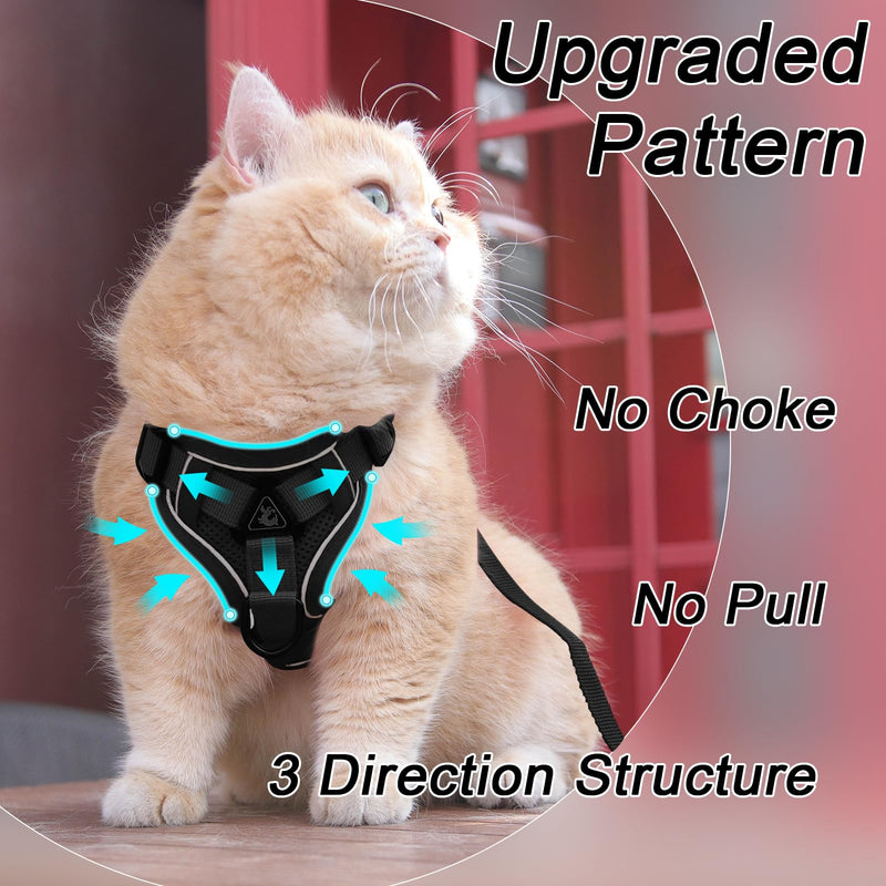 Cat Harness and Leash Set: Upgraded Escape Proof Vest with Lead for Large Cat Small Dog Puppy Walking, Soft Jacket Reflective Strips, Black (S) S - PawsPlanet Australia