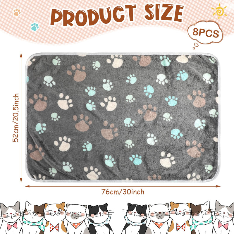 Tegeme 8 Pcs Fleece Dog Blankets for Small Dogs Cat Soft Coral Velvet Warm Sleep Mat Fluffy Dog Paw Print Blanket for Kitten Doggy Small Animal(30 x 20 Inch,Dark) 30 x 20 Inch Dark - PawsPlanet Australia