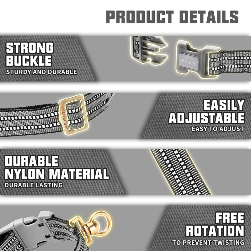 Auroth Dog Collar for Medium Large Dogs, Reflective Dog Collar, Soft Nylon Adjustable Dog Collars with Heavy Duty Metal D Ring Tangle Free (Large:15.7"-27.1", Grey) Large:15.7"-27.1" - PawsPlanet Australia
