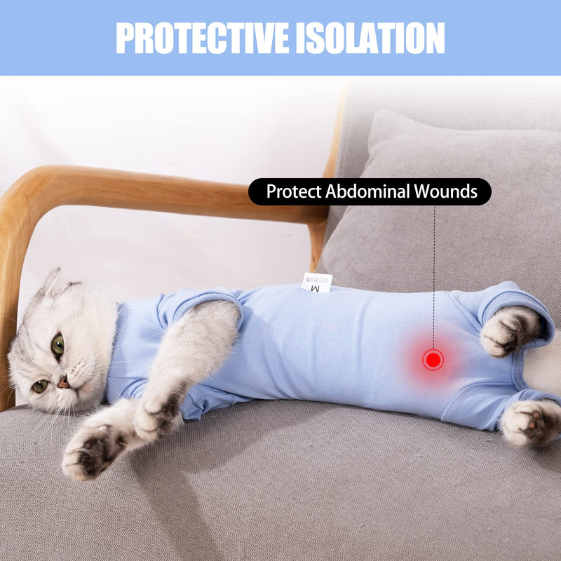 Cat Recovery Suit After Surgery, Pet Recovery Wear for Abdominal Wounds Cat Onesie Cone E-Collar Alternative,Blue M Blue