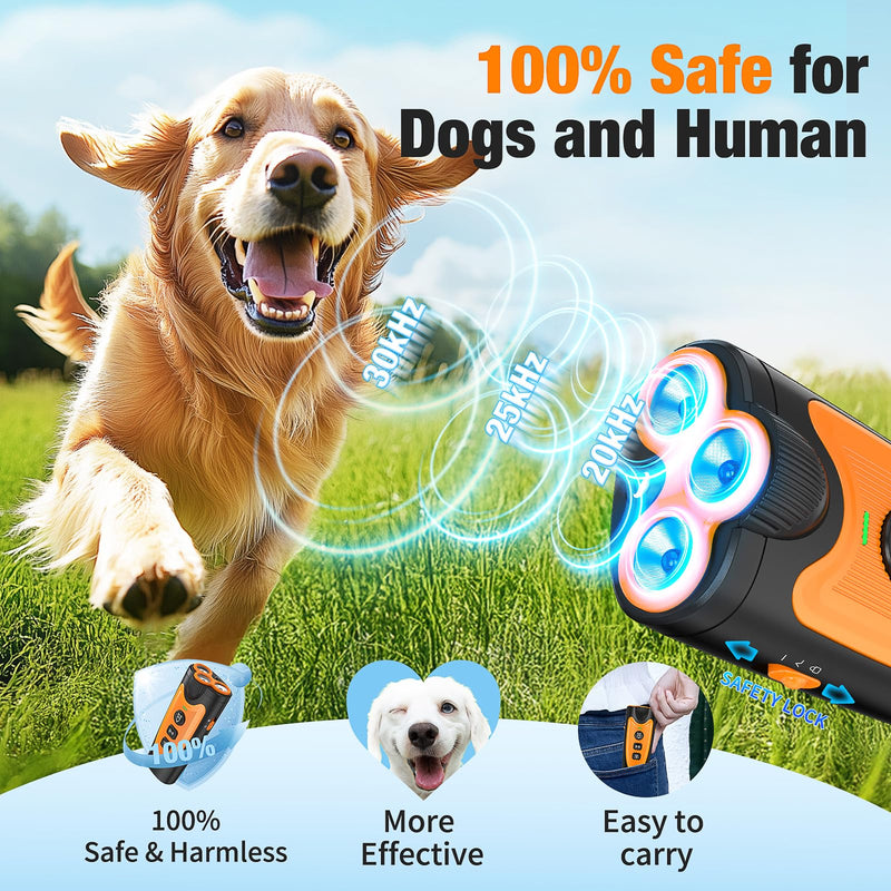 Dog Bark Deterrent Devices, 3X Ultrasonic Anti Barking Device for Dogs, 50 FT Range Stop Neighbors Dog Barks, Portable Dog Training Tool with Flashlight, Safe & Humane for Indoor Outdoor Use, Orange