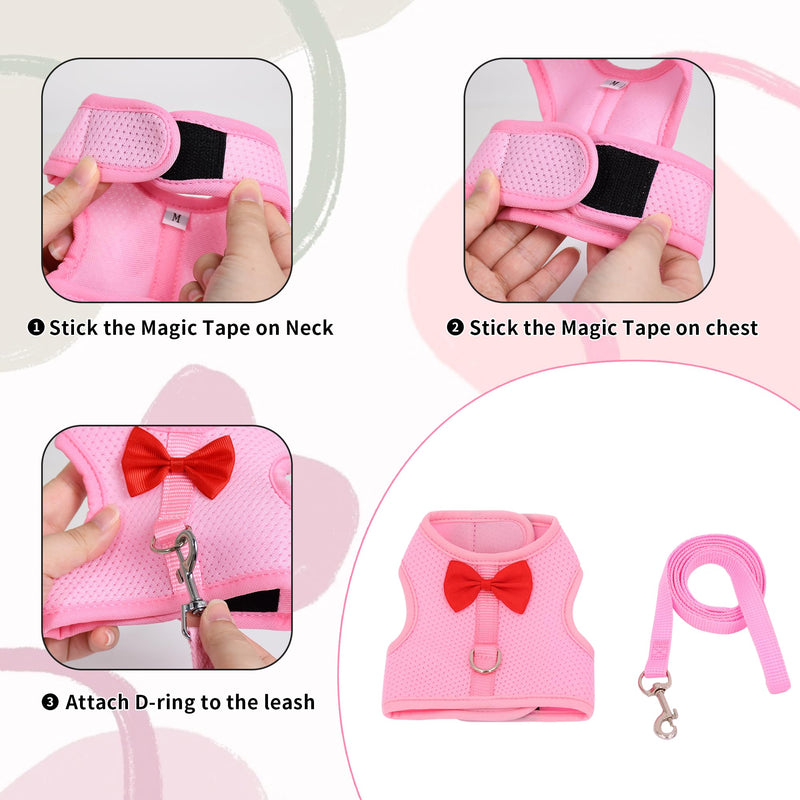 AIITLE Rabbit Harness and Leash Set with Cute Bow, Soft Breathable Mesh Vest Harness for Rabbits Kitten Ferret Puppy Small Pets Walking Supplies Pink S