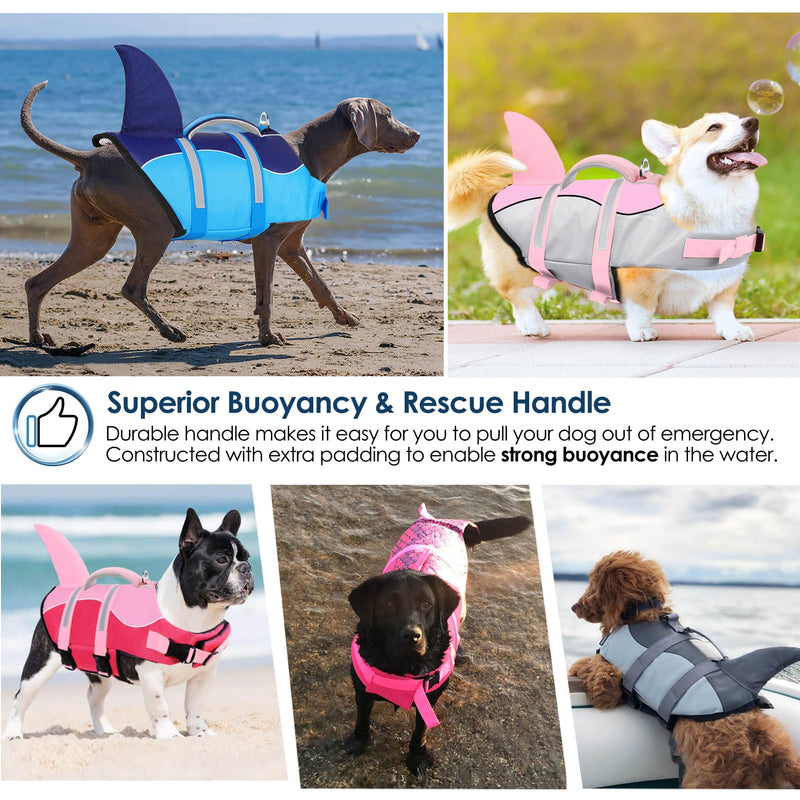 AOFITEE Dog Life Jacket, Dog Life Vest for Swimming, Shark Dog Life Vest with Rescue Handle and Reflective Stripe, Ripstop Dog Lifesaver Float Coat, Dog Swimming Vest for Small Medium Large Dogs Blue - PawsPlanet Australia