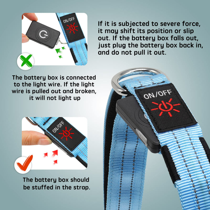 Led Light Up Dog Leash - 4 Ft Rechargeable Waterproof Nylon Reflective With Padded Handle for Night Walking, Safety Glow in The Dark for Large Medium Small Pets Blue - PawsPlanet Australia