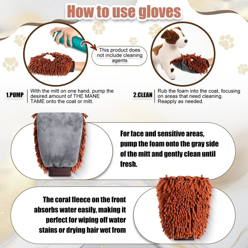 1 Pair Dog Cleaning Gloves for Drying Dogs Chenille Microfiber Pet Hair Washing Gloves Paw Cleaning Mitt Dog Bath Supplies for Dogs Cats Rabbits and Horses Suitable for Long/Short/Poodle Fur - PawsPlanet Australia