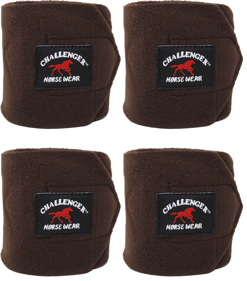 CHALLENGER 10ft Horse Grooming Leg Polo Wrap Set of 4 Soft Fleece 95R Brown 10' x 5"