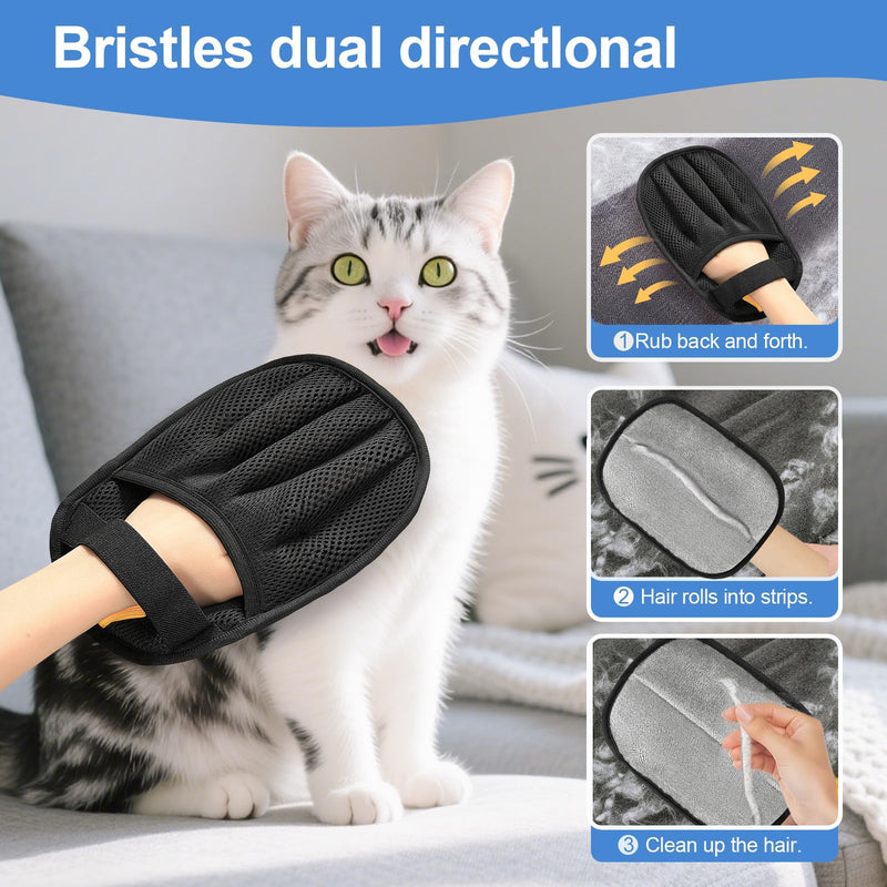 2Pcs Pet Hair Removal Glove for Cats & Dogs, 2025 Newly Upgraded Five-Finger Electrostatic Pet Hair Gloves, Reusable Pet Hair Remover Tool for Laundry, Couch, Carpet, Car Seat 2pcs-Black