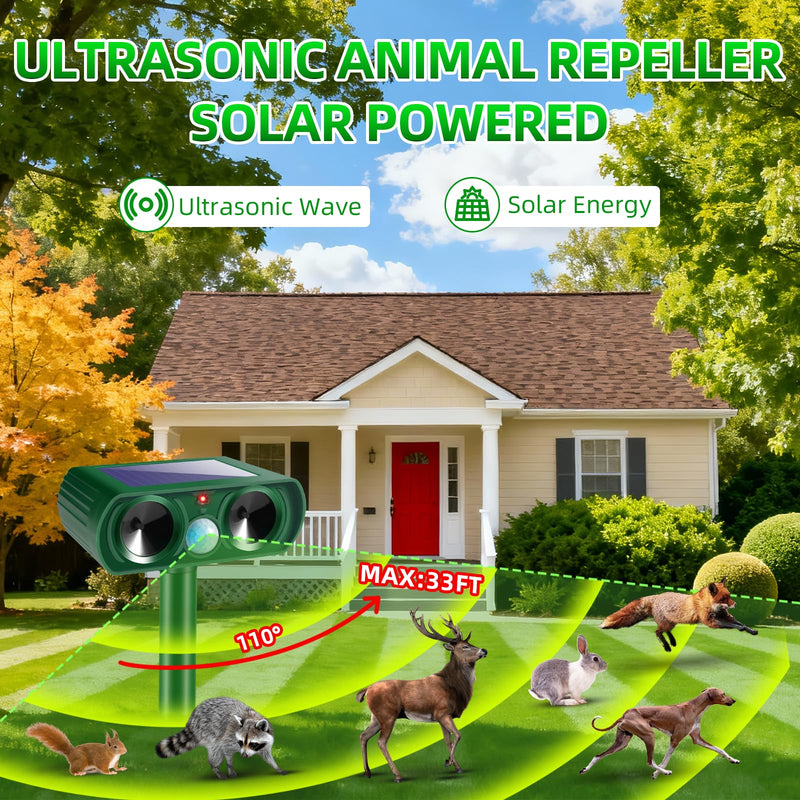 2 Pack Solar Ultrasonic Animal Repeller Outdoor, Cat Deer Repellent Devices with Motion Sensor, IP65 Waterproof Animal Deterrent Devices for Squirrels,Rabbits,Dogs,Raccoons,Skunks for Garden Yard Farm 2 - PawsPlanet Australia