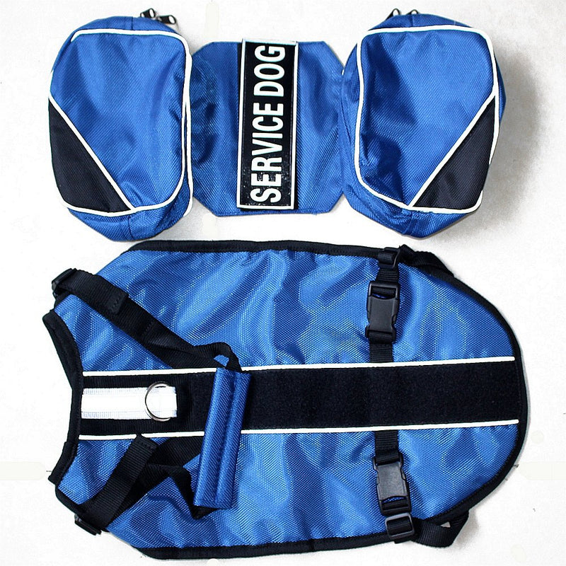 Service Dog Harness, Saddle Bag Backpack Carrier Outdoor Travel Hiking Camping Harness, Removable Saddle Bags and Patches (Blue, L Girth 26-31") L Girth 26 - 31" Blue - PawsPlanet Australia