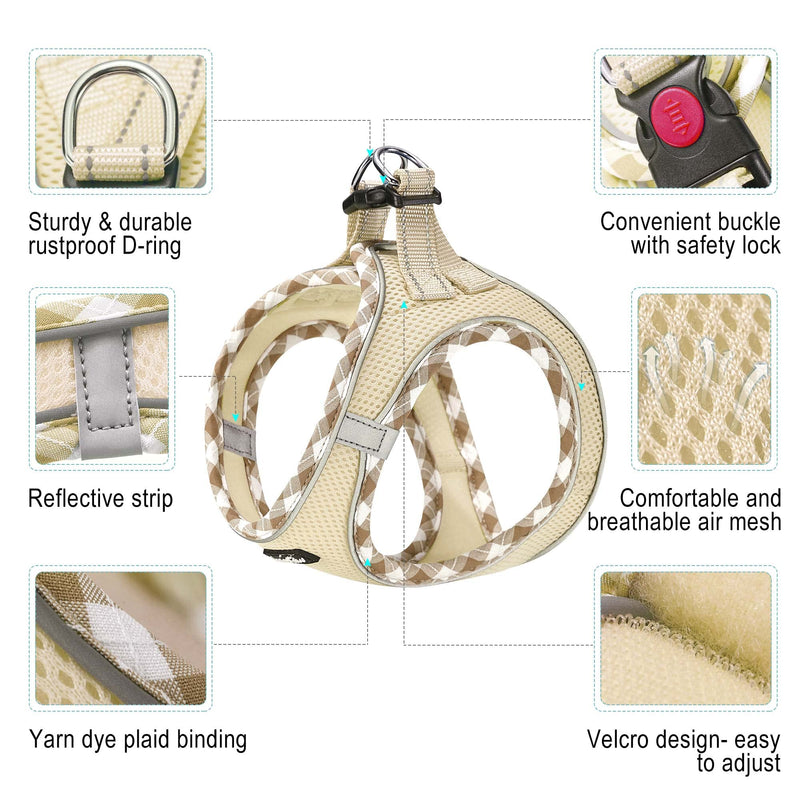 haapaw Dog Harness with Leash Set, No Pull Adjustable Reflective Step-in Puppy Harness with Thickened Padded Vest for Extra-Small/Small Medium Dogs S Beige - PawsPlanet Australia