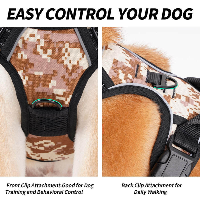 Adjustable Soft Padded Dog Harness Vest - Breathable Nylon with Safety Buckle, Easy to Put On, Front & Back Ring Attachments, Flower Camo (Size M) - PawsPlanet Australia