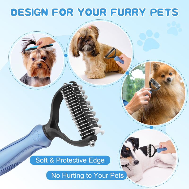 Pet Grooming Brush and Metal Comb Combo,Rake and Brushes for Small, Medium & Large Dogs,Pet Self Cleaning Slicker Brush Hair Remover Grooming Tool for Dogs & Cats,bule blue - PawsPlanet Australia