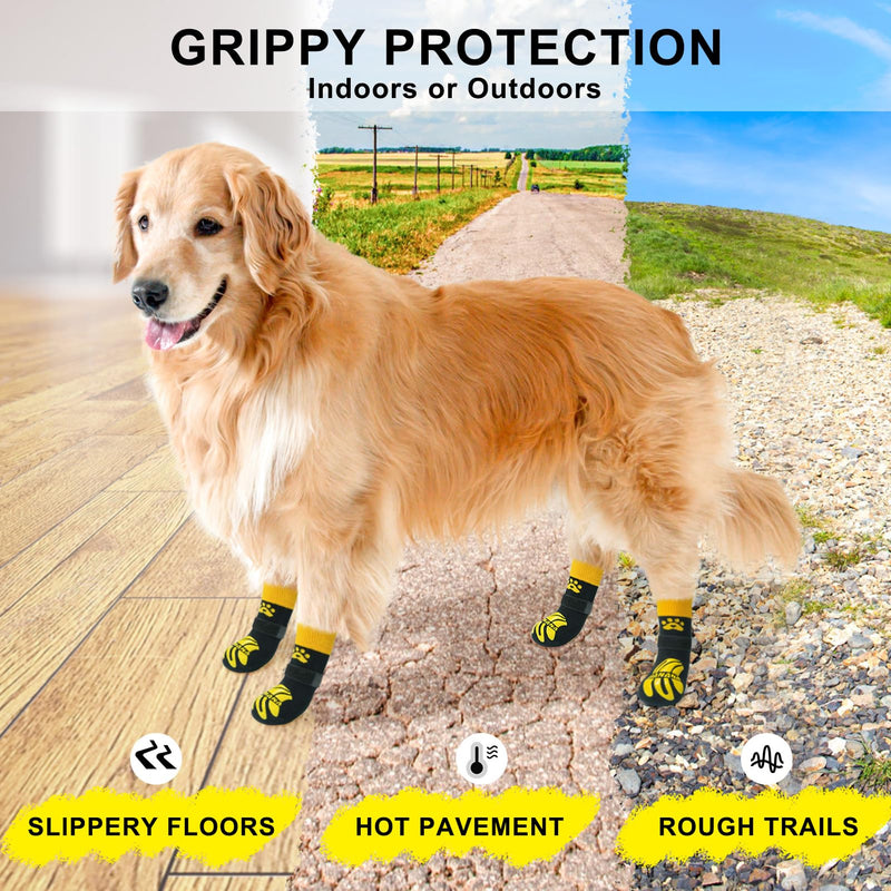 BEAUTYZOO Non-Slip Dog Socks to Prevent Licking Paws, Dog Shoes for Hot Pavement, Paw Protector Traction on Wood/Hardwood Floors- Grip That Works Even When Twisted-Senior Small Medium Large Dog Boots S(Pack of 4) Bananas Yellow