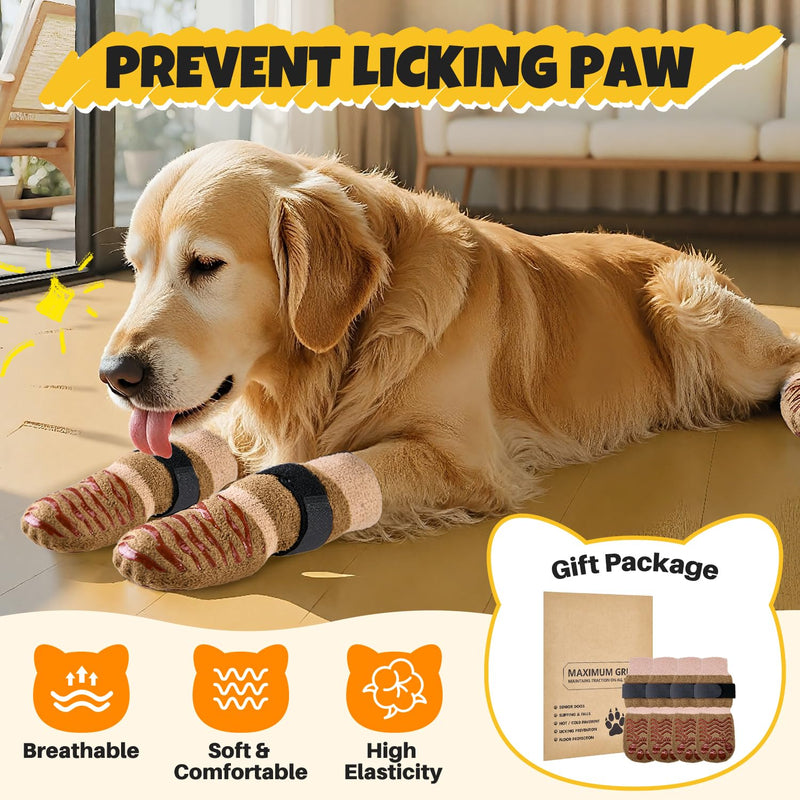 SlowTon Dog Socks with Double-Sided Grippers - 4PCS Dogs Grip Socks for Hot & Cold Pavement or Hard Floors, Non-Slip Paw Traction Protectors for Senior Small Medium Large Dogs(Brown, M) - PawsPlanet Australia
