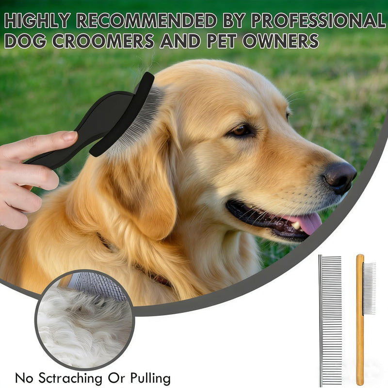 Dog Slicker Brush for Dogs, Long Hair Doodle Brush, Wooden Dog Brush Grooming Tools for Cockapoo Poodles Goldendoodles, Labradoodles, Large Long Pins and Pet Comb, Black - PawsPlanet Australia