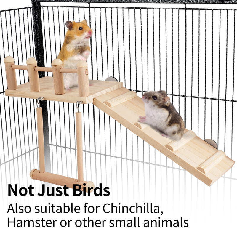 Bird Perches Platform Swing with Climbing Ladder, Parakeet Cage Accessories Wooden Playing Gyms Exercise Sturdy for Small Birds - PawsPlanet Australia