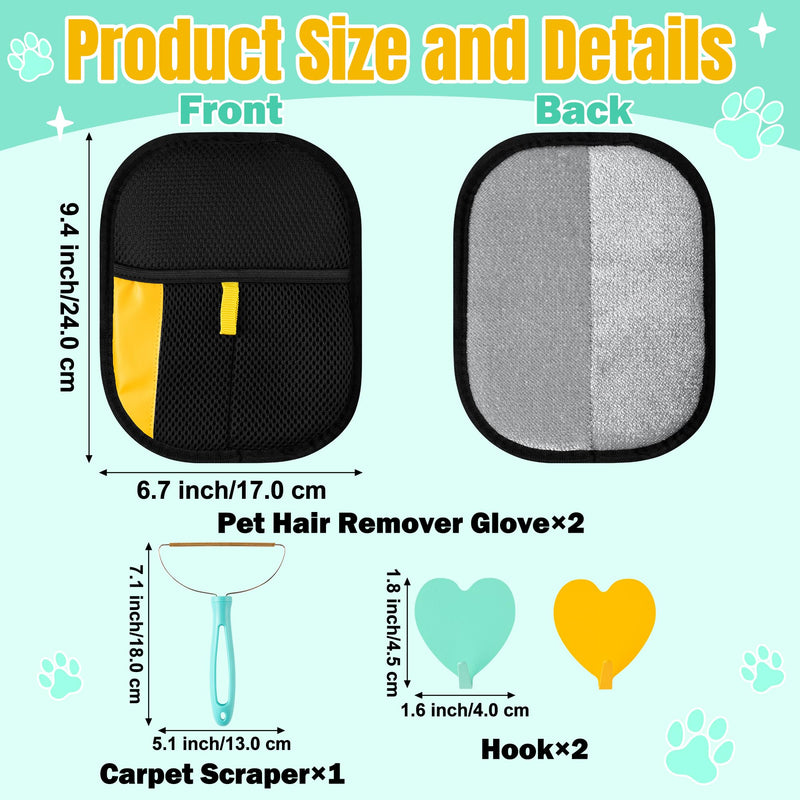 Pet Hair Remover Glove - 5PCS Electrostatic Cat Dog Hair Removal Gloves with Brush and Hooks, Reusable Animal Grooming Brush Tool for Couch Furniture Clothing Carpet Curtain Bed Carpet Blanket - PawsPlanet Australia