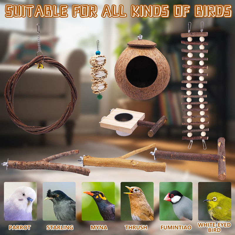Natural Sichuan Pepper Birdcage Perch, Suitable for Conures, Cockatiels, Budgies, can Stand on Branches as Toys, Bird Swings, Bird feeders, Eight-Piece Natural Wood Birdcage Perch Set. - PawsPlanet Australia