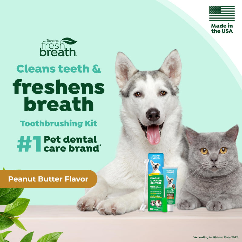 TropiClean Fresh Breath Plaque & Tartar Control Kit | Dog Toothpaste, Toothbrush & Finger Brush | Dog Toothbrushing Kit | Peanut Butter Flavor