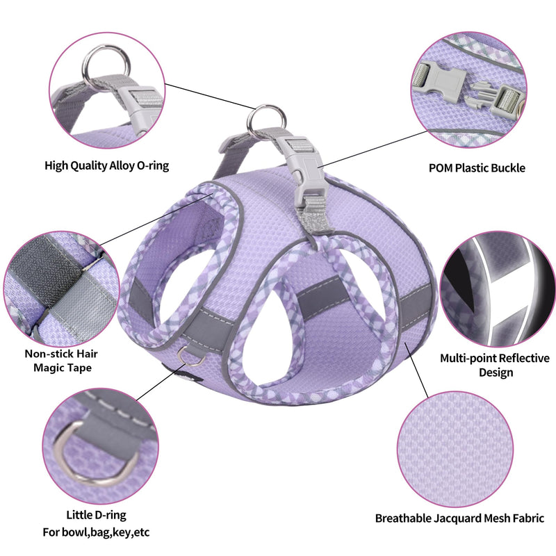 AIITLE Durable Dog Harness and Leash Set for Walking, Step in Puppy Harness, Spring Soft Breathable Pet Supplies, Reflective Bands, for Extra Small Dogs and House Cats Purple XXXS XXXS(Chest: 8.5 - 10") - PawsPlanet Australia
