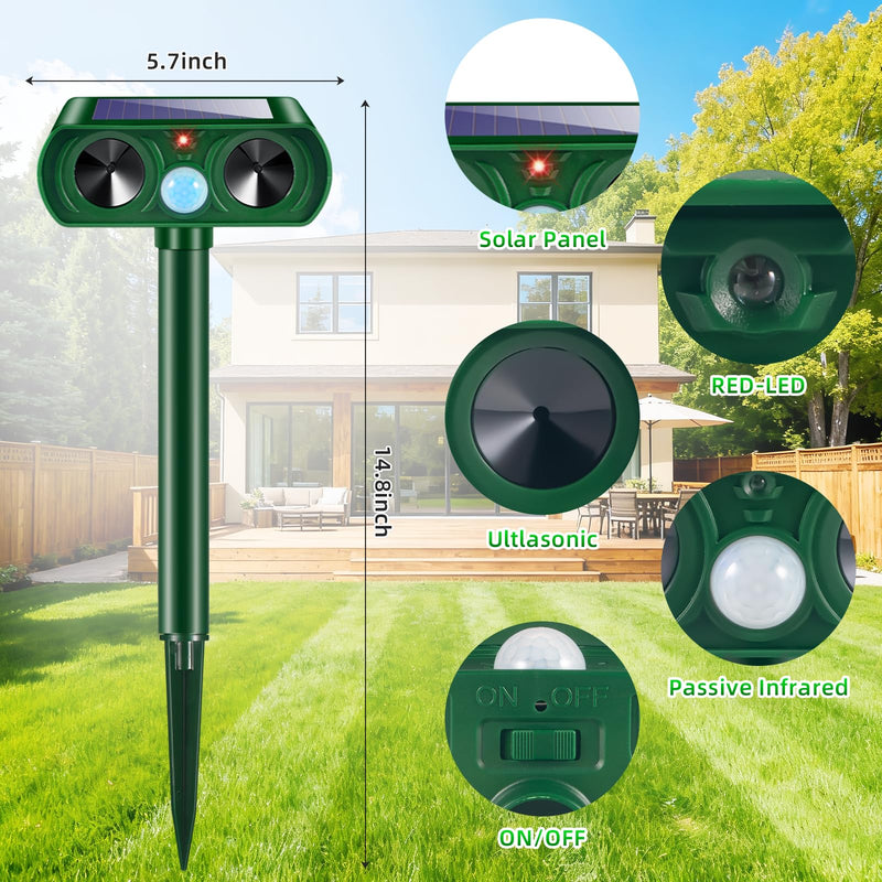 2 Pack Solar Ultrasonic Animal Repeller Outdoor, Cat Deer Repellent Devices with Motion Sensor, IP65 Waterproof Animal Deterrent Devices for Squirrels,Rabbits,Dogs,Raccoons,Skunks for Garden Yard Farm 2 - PawsPlanet Australia