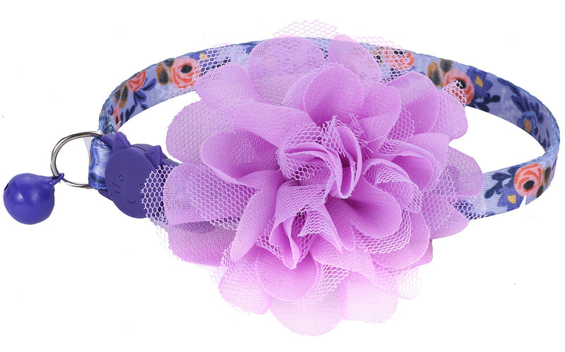 BoomBone Floral Cat Collar with Removable Purple Flower Charm,Breakaway Small Dog Collar with Bell