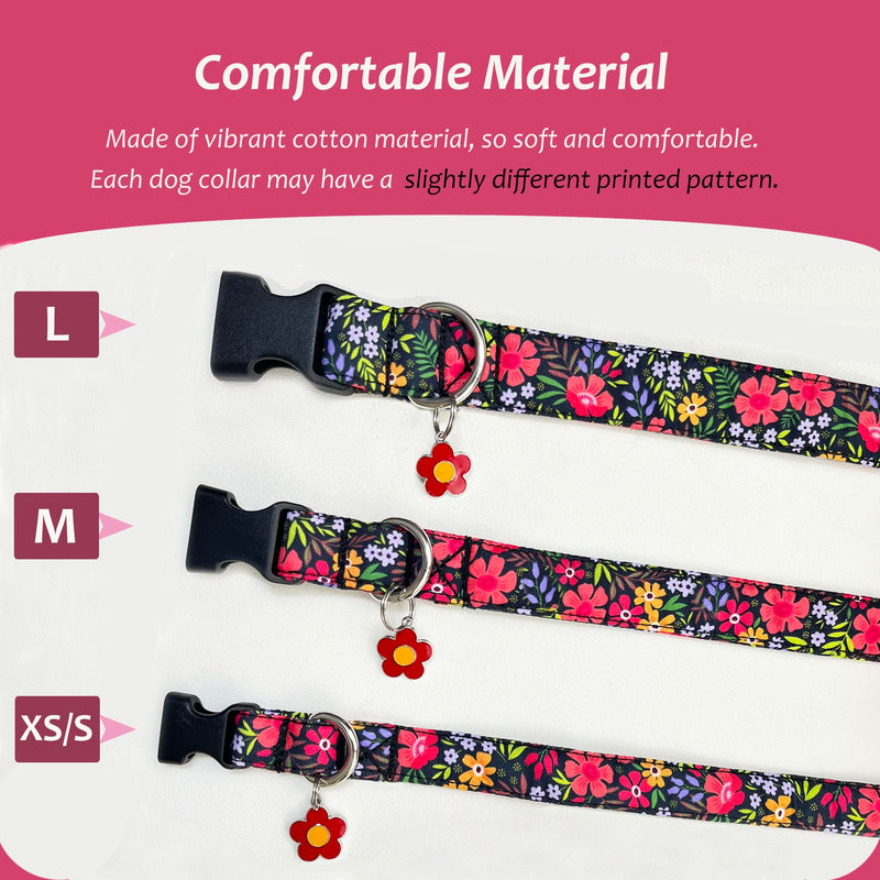 TEEMERRYCA Dog Collars with Floral Patterns Adjustable Dog Collar with Flower Charm Comfortable Cotton Pet Collar for Puppies Small Medium Large Cute Girl Female Boy Dogs, Red, L L:Neck 14"-22", Width 1.0” - PawsPlanet Australia