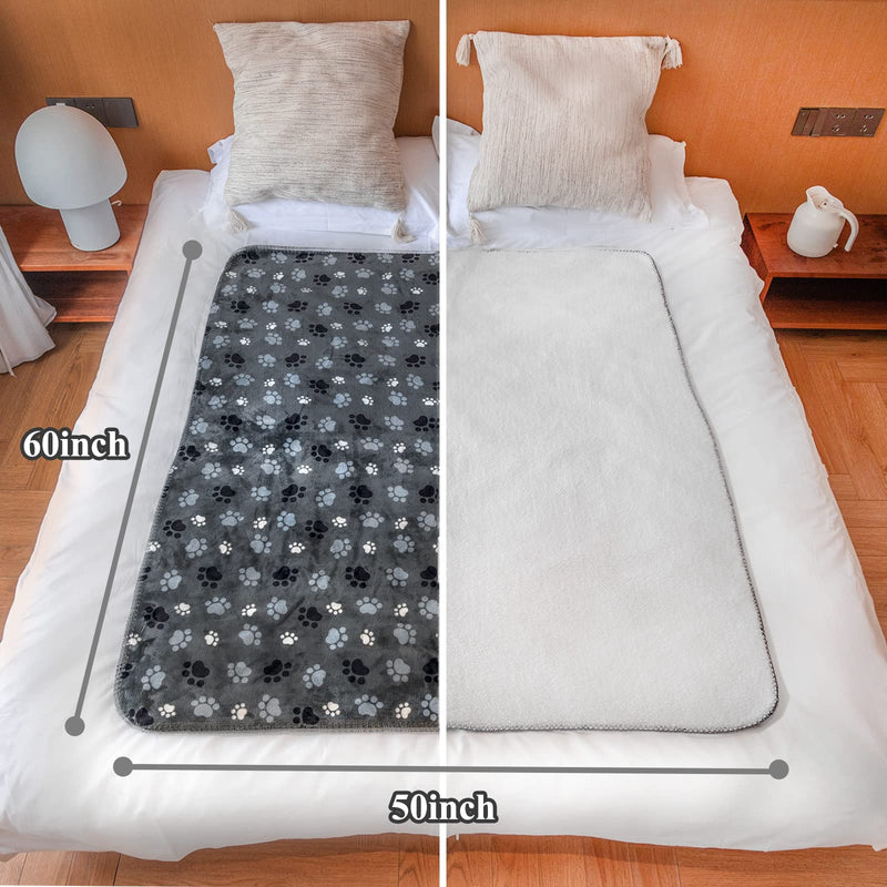 Waterproof Pet Blanket Dog Blankets, Pattern Printing Super Soft Warm Fluffy Facecloth Sofa Car Bed Protector, Urine Proof Washable Pet Blanket for Puppy Large Dogs & Cats(Dog paw130cm*153cm) Large (60*50) Grey-paw - PawsPlanet Australia