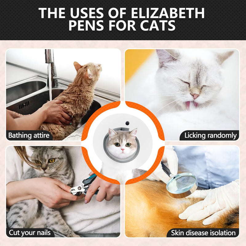 Cat Collar, Adjustable, Removable, PVC, Waterproof, Elizabethan Collar, Soft to Stop Licking After Surgery, Pet Recovery Cones (Grey, M) gray