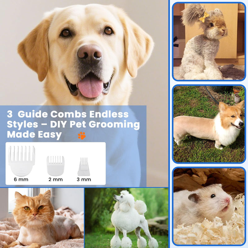 Dog Clippers for Grooming - 4-in-1 Dog Clippers Grooming Kit with Low Noise & IPX7 Waterproof Design Includes Comb Paw Trimmer Nail Grinder - Rechargeable & Cordless Dog paw Trimmer?White?