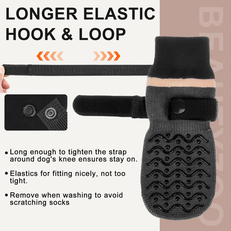 BEAUTYZOO Dog Socks, Non Slip Dog Socks to Prevent Licking Paws -Dog Boots & Paw Protectors with Grippers on Hardwood Floors, Dog Shoes for Hot/Cold Pavement Small Medium Large Senior Dogs Booties Dark Grey L(2.6"-3" W | Pack of 4) - PawsPlanet Australia