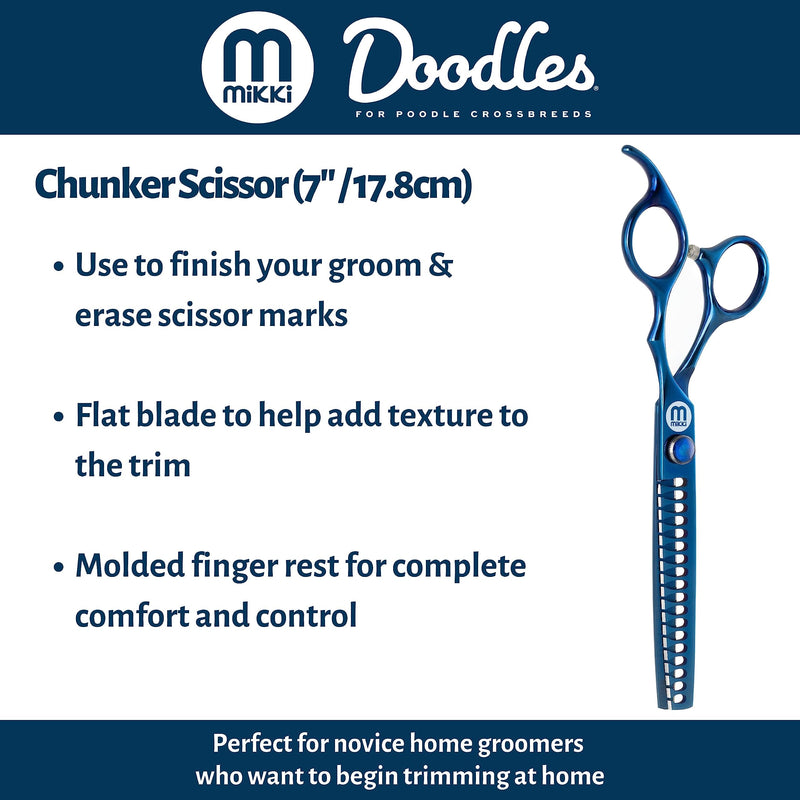 Mikki Doodle, Dog, Puppy Chunker Finishing Scissors Shears, Sharp & Durable Semi-Convex Blade, Blunted Safety Tips, Adjustable Tension Screw for Control and Precision, 17.8cm (7”) - PawsPlanet Australia