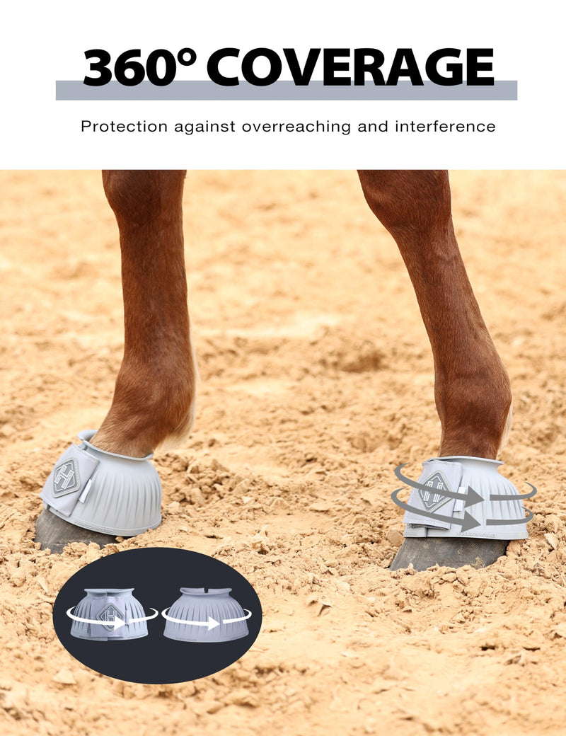 Harrison Howard Rubber Pull-on Bell Boots with Fleece Lining and Touch-Close Tapes Hoof Overreach Protection for Horses XL Light Grey