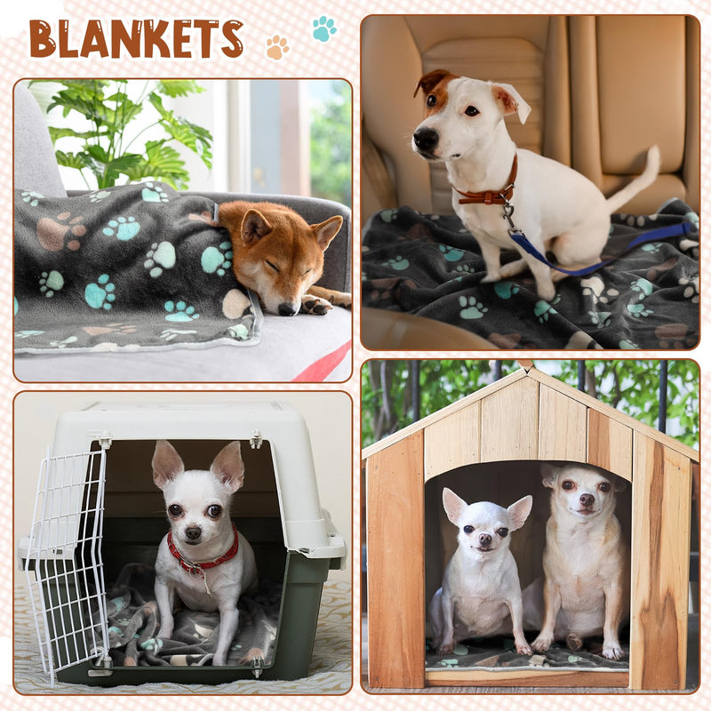 Tegeme 8 Pcs Fleece Dog Blankets for Small Dogs Cat Soft Coral Velvet Warm Sleep Mat Fluffy Dog Paw Print Blanket for Kitten Doggy Small Animal(30 x 20 Inch,Dark) 30 x 20 Inch Dark - PawsPlanet Australia