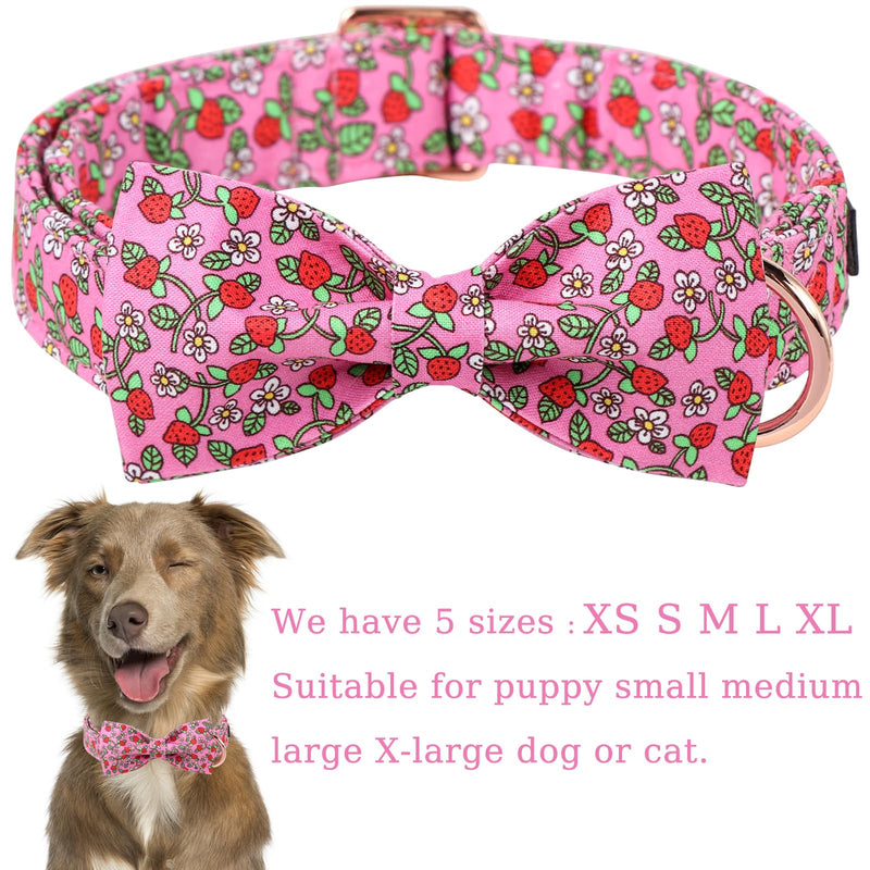 Unique style paws Summer Dog Collar With Bow Tie Strawberry Puppy Collars Harnesses & Leads For Dogs Uk Pink Soft Adjustable Cute Flower Comfortable Collars Pet Gift For Small Medium Large Dogs XL Pink Strawberry
