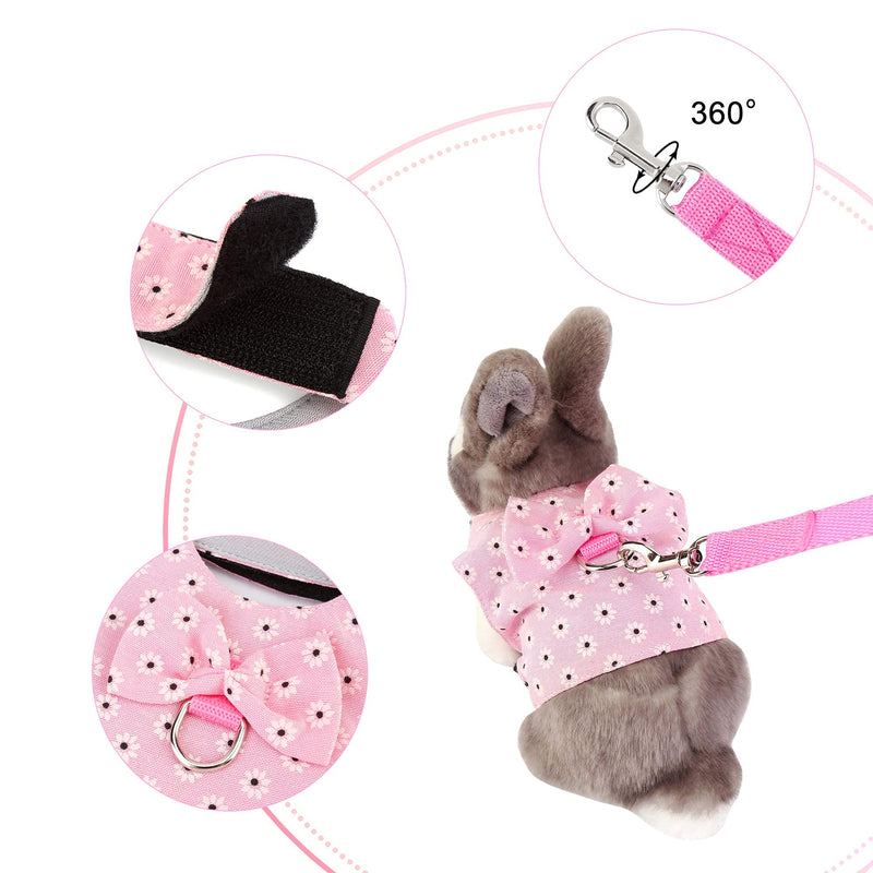 Adjustable Rabbit Harness Leash, Bunny Harness Leash Cute Vest Harness for Rabbit Ferret Bunny Kitten Guinea Pig Walking Pink