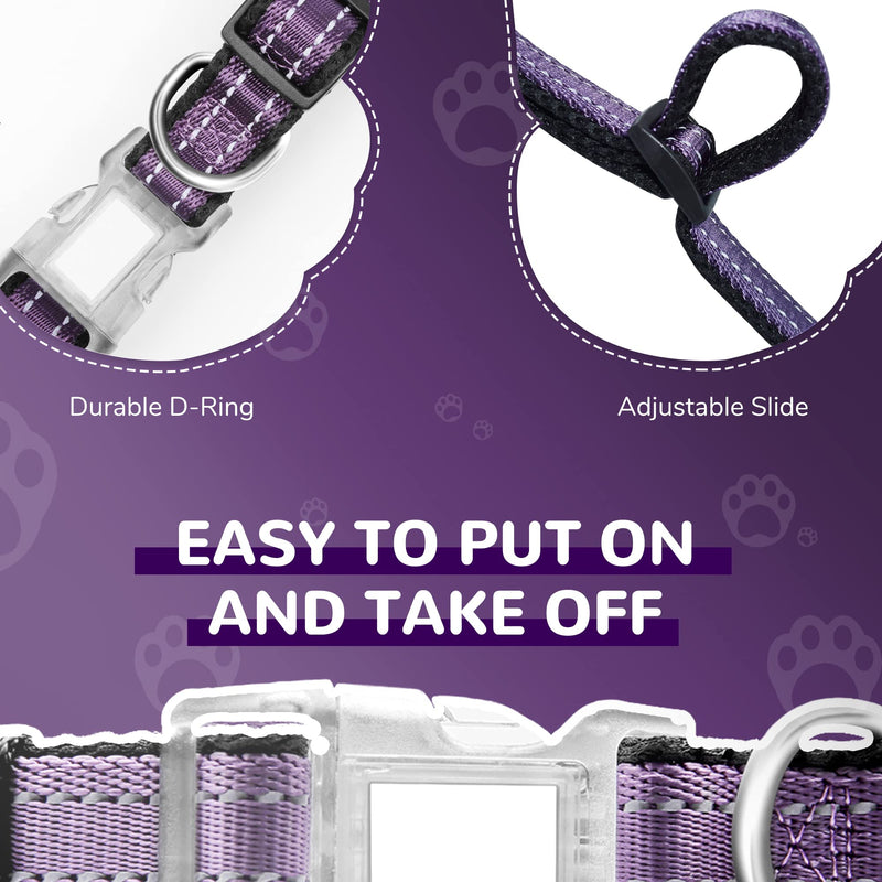 Reflective Dog Harness Collar Leash Set, Step-in Dog Harness for Large Dogs No Pull, Easy to Put in&Take Off, Adjustable Dog Harness Collar Leash Set for Large Dogs, Purple 3 Combos-Purple L:24" to 36"-in chest - PawsPlanet Australia