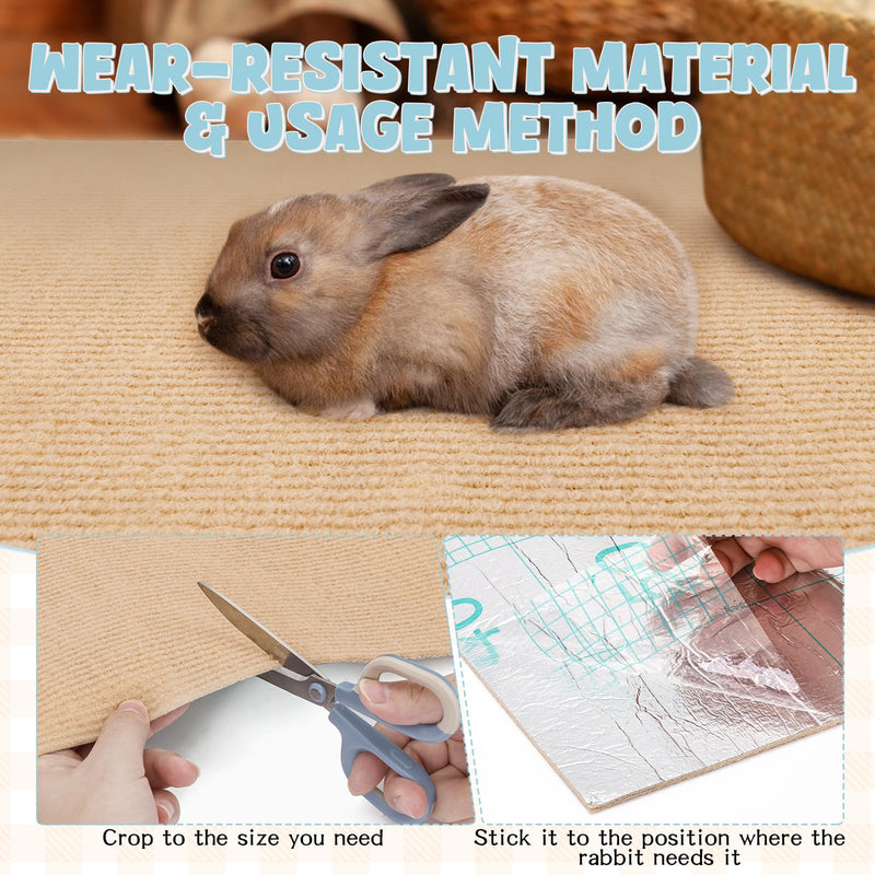 Rabbit Scratch Pad 3.28FT Self Adhesive Cuttable Rabbit Scratching Pad with Seagrass Sweet Bamboo Stick Biting Toys and Sticky Dot Stickers, Claws and Teeth Care Animal Scratching Mats for Pet Cages