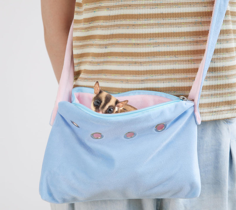 Meow&Woof Sugar Glider Bonding Pouch Small Pet Carrier Bag Sling with Strap Critter Cuddler for Gliders Ferret, Rat, Hedgehog, Hamster Outdoor-Blue Blue - PawsPlanet Australia