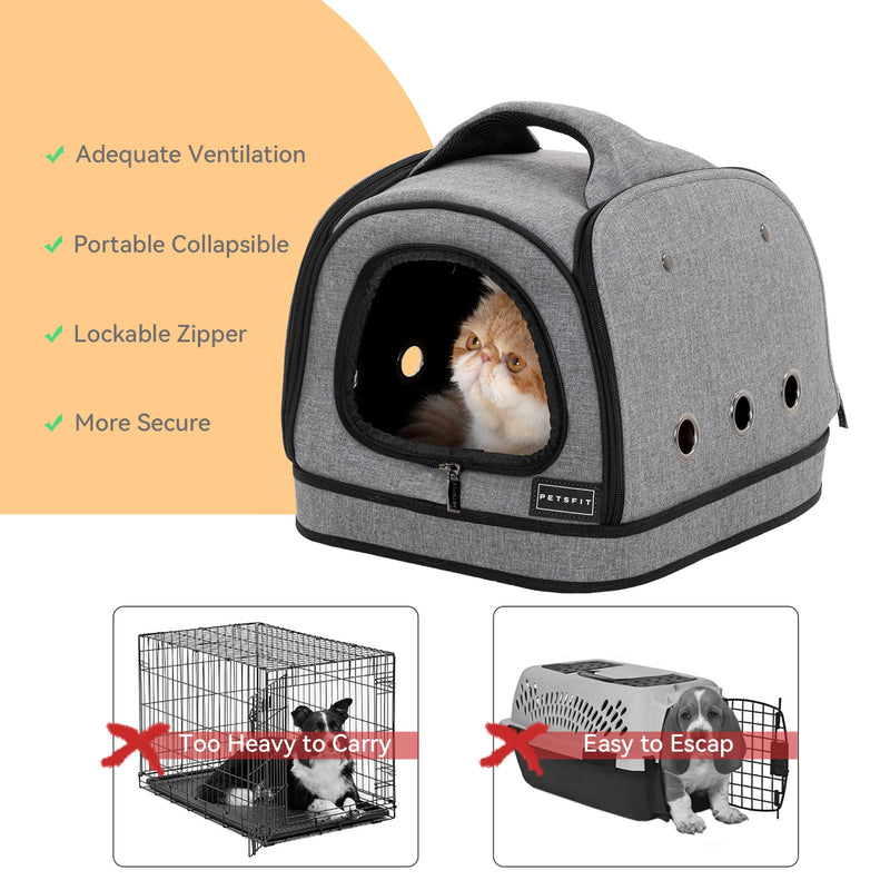 Petsfit Dog Travel Crate Small Design, Soft Sided Small Dog Kennel & Cat Kennel, Fit for Approved Travel, Camping, Outdoor Use Medium Grey A - PawsPlanet Australia