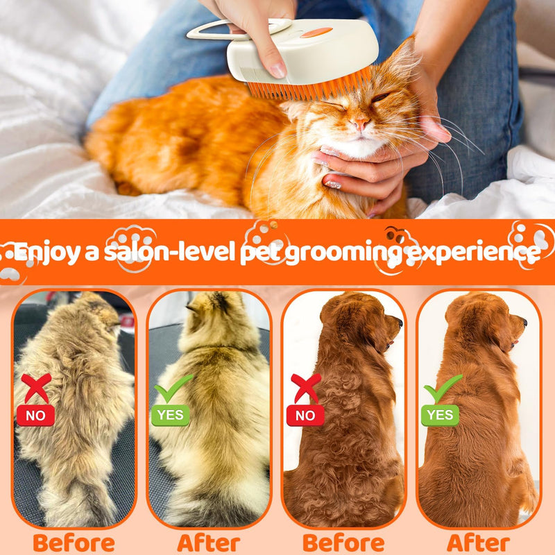 Pet Steam Brush, Shower Bath Brush, Grooming Water Brushes for Long & Short Haired Pets, Cat Steam Brush, Dog Brush for Shedding, Mist Spray Hair Removal Comb (Orange) Orange - PawsPlanet Australia